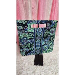 Vera Bradley Green Blue Colorful Floral Square Handle Purse 13x13"